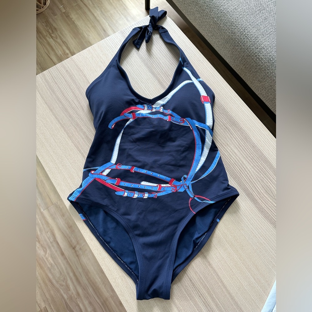 Navy and Red Graphic One-Piece Swimsuit